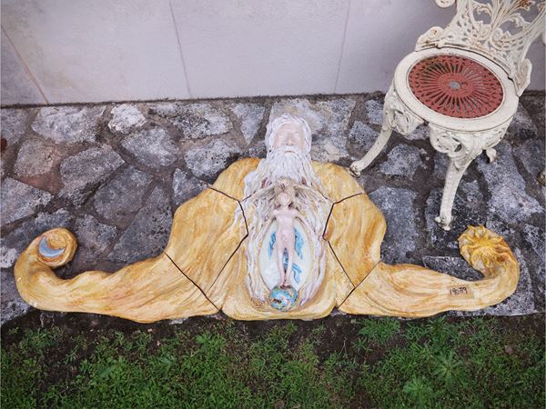 Allegorical composition in glazed ceramic