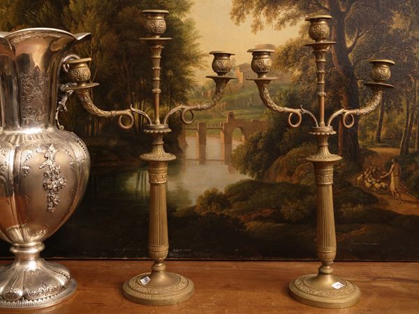 Pair of gilded bronze candlesticks