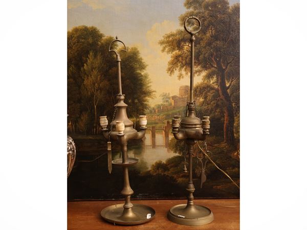 Two Florentine brass lamps