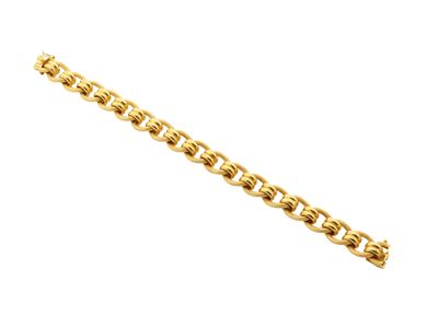 Bracciale in oro giallo 18 kt, maglie ovali testurizzate e intrecciate (anni '70)