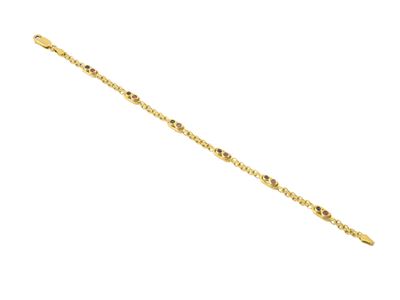 Bracciale in oro giallo 18 kt a maglie tipo Bismarck, castoni ovali con zaffiri e rubini