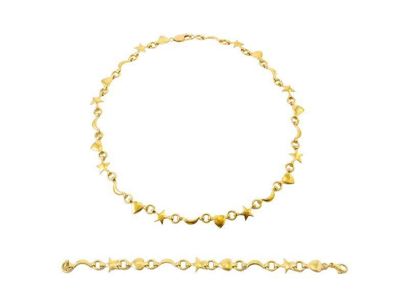 Parure in oro giallo 18 kt, collana e bracciale