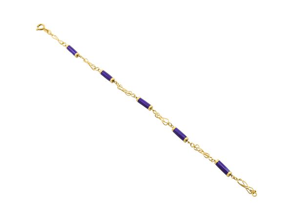 Unoaerre, 18Kt yellow gold and blue enamel bracelet  - Auction Jewels and Watches - Maison Bibelot - Casa d'Aste Firenze - Milano