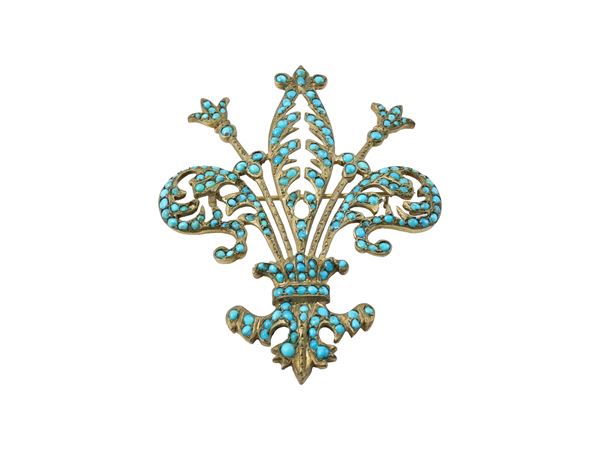 Spilla in argento 800 e turchesi  (Fine secolo XIX)  - Asta Gioielli e Orologi - Maison Bibelot - Casa d'Aste Firenze - Milano