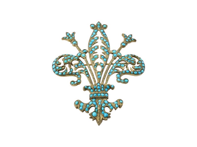 Spilla in argento 800 e turchesi, fine XIX secolo