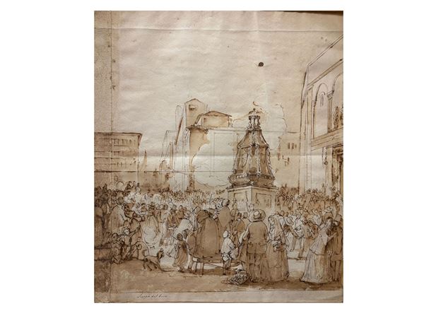 Veduta di Piazza del Duomo durante lo scoppio del carro