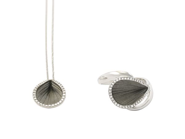Cammilli, demi parure in oro white ice e oro black lava 18Kt e diamanti
