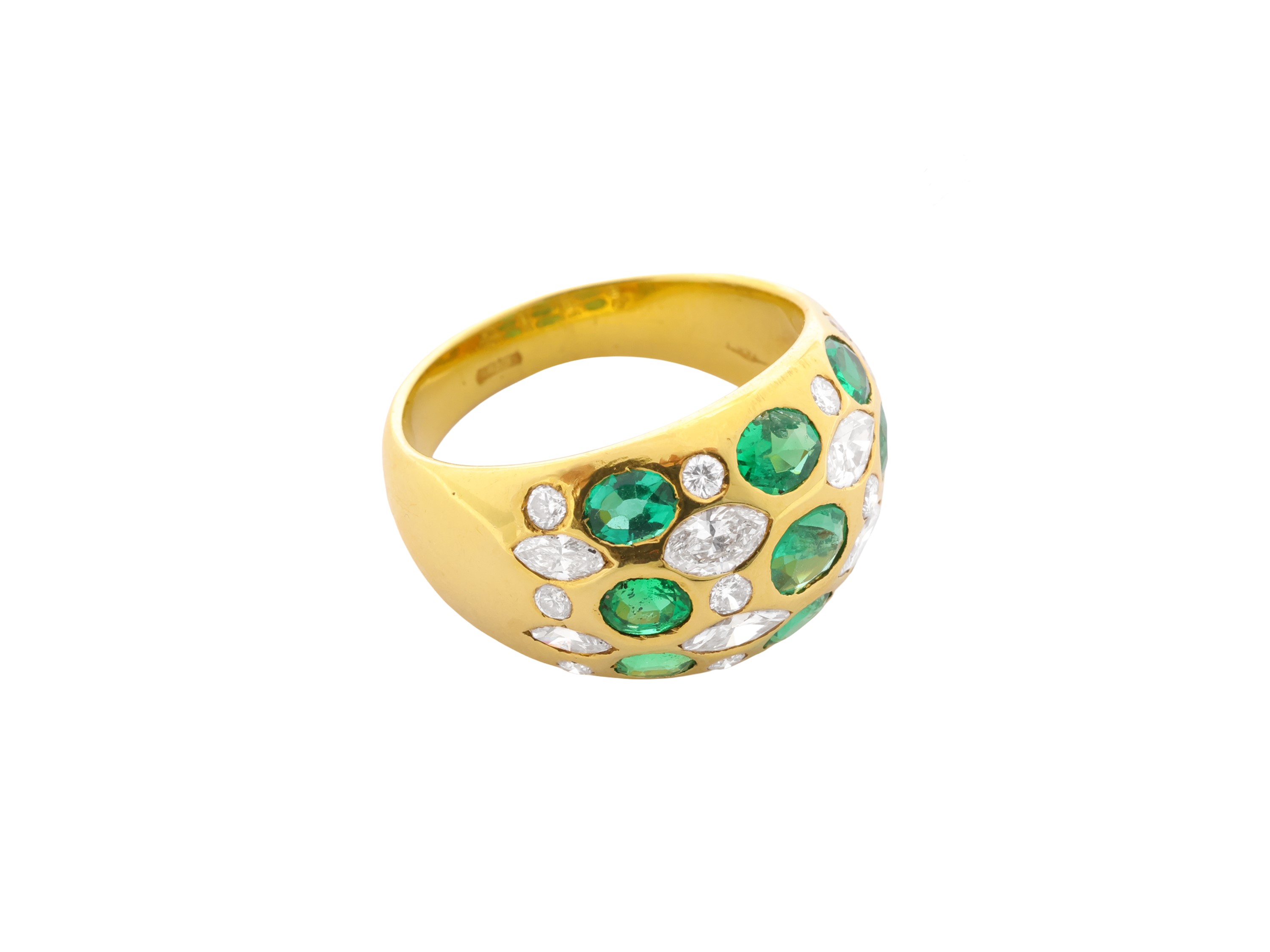 Anello in Oro Giallo 18kt, Diamanti e Smeraldi