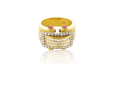 Anello in Oro Giallo 18kt, Diamanti e Rubini