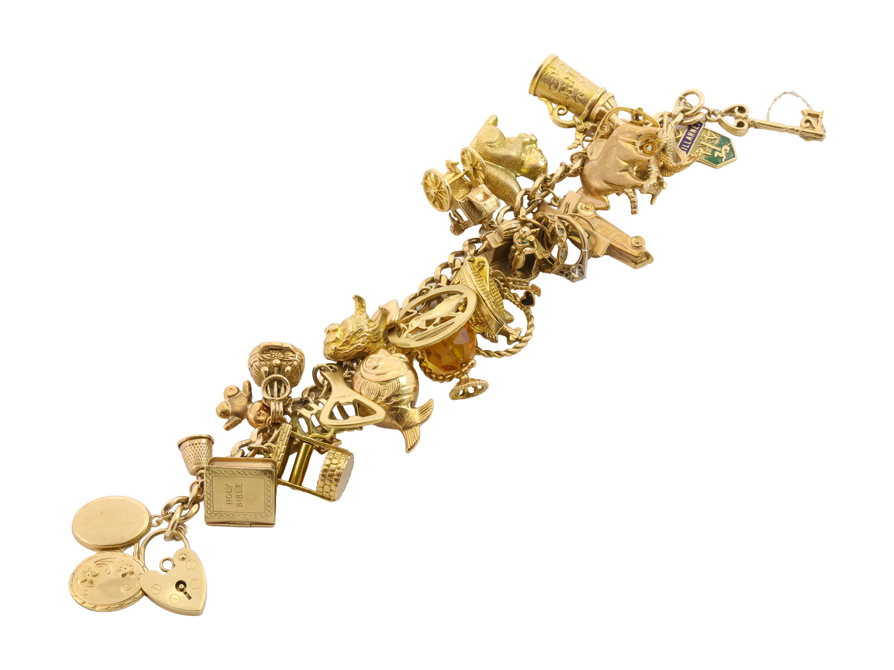 Bracciale con charmes, oro giallo 9 kt, lunghezza 17,5 cm