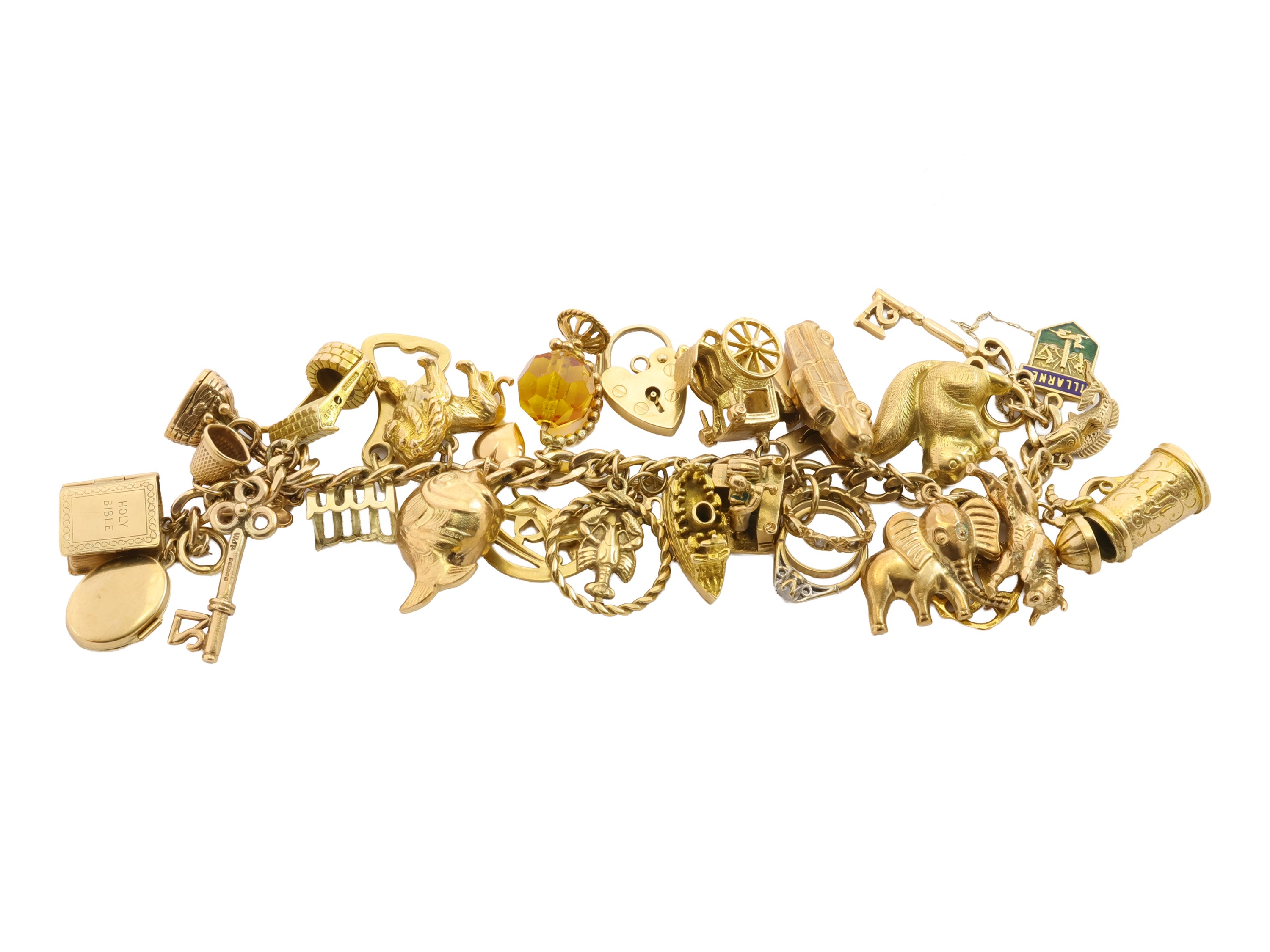 Bracciale con charmes, oro giallo 9 kt, lunghezza 17,5 cm