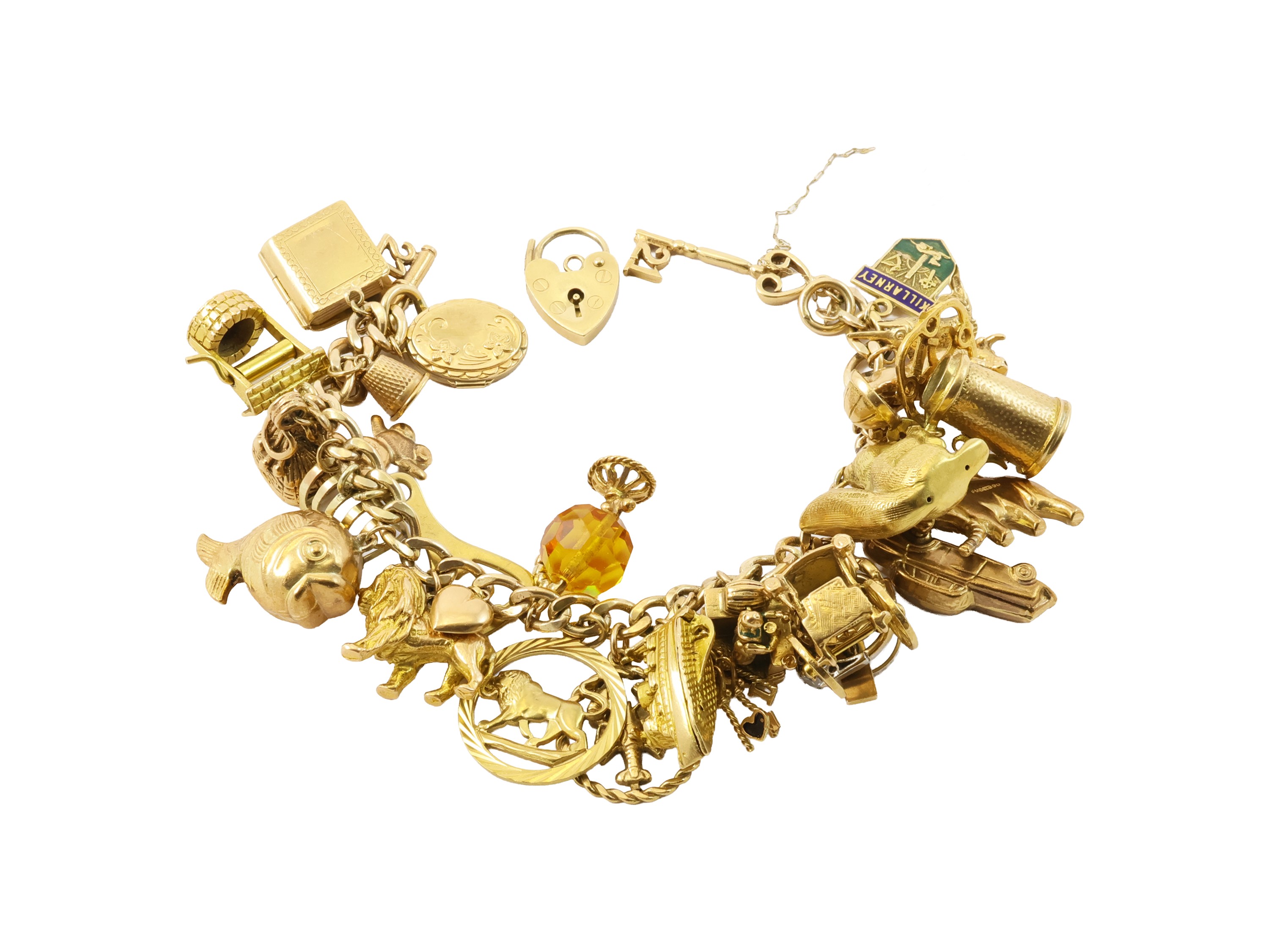 Bracciale con charmes, oro giallo 9 kt, lunghezza 17,5 cm