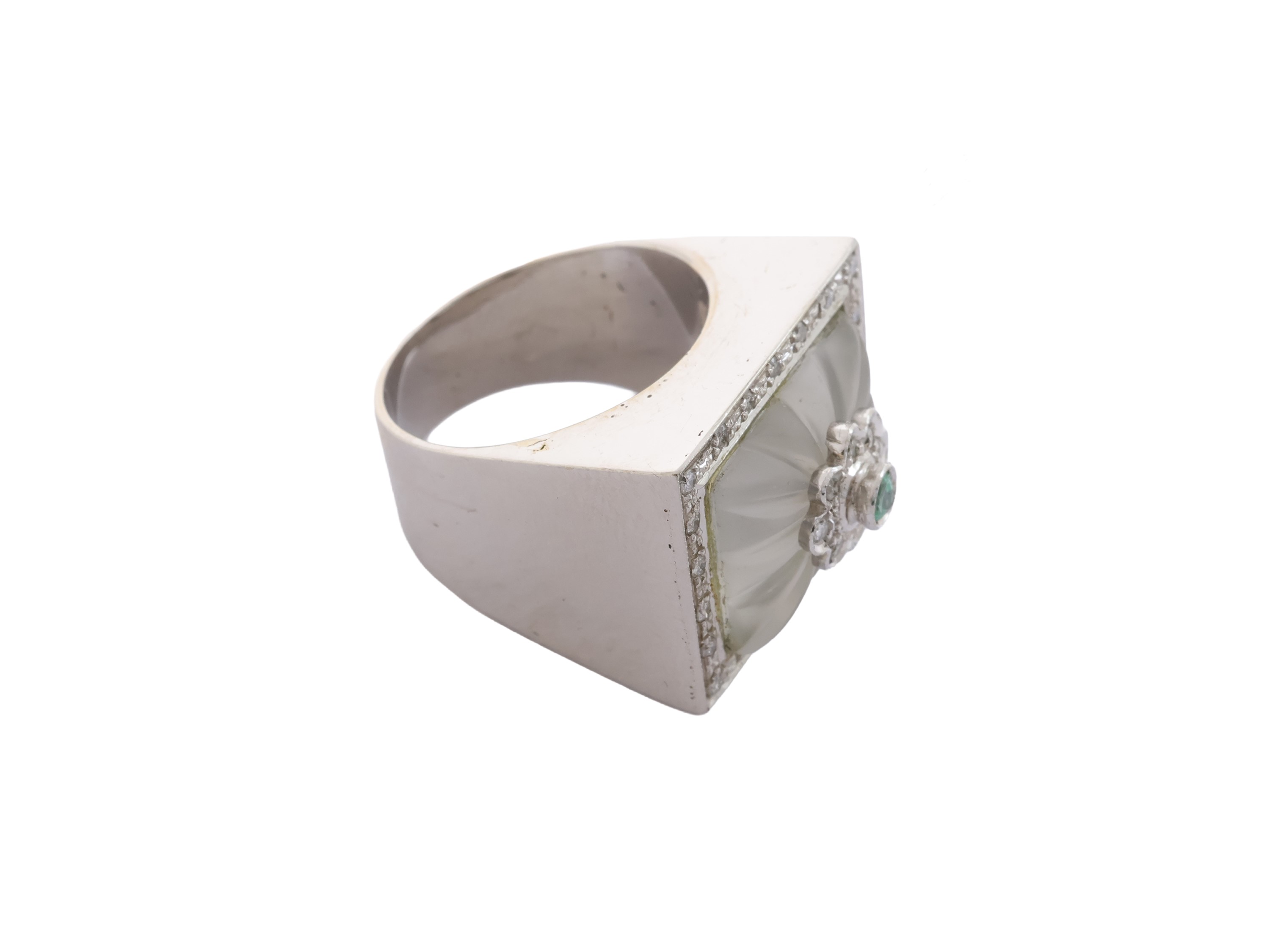 Anello in oro bianco 18 kt con cristallo di rocca, diamanti (huit huit) e gr 13,30, misura 14