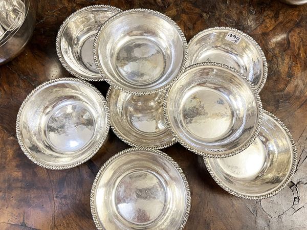 Series of eight silver aperitif trays, Marangoni Vicenza