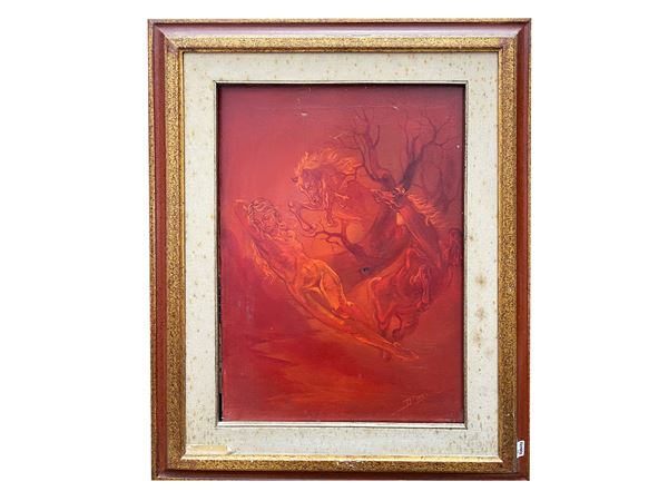 Paesaggio in blu e Composizione in rosso con donna a cavallo