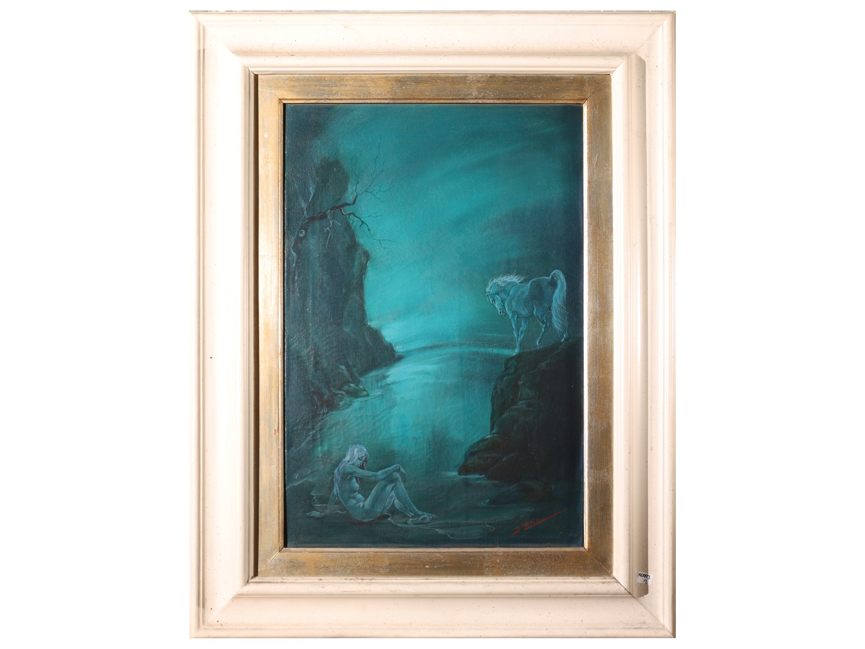 Mario D'elia - Paesaggio in blu e Composizione in rosso con donna a cavallo (coppia di dipinti)