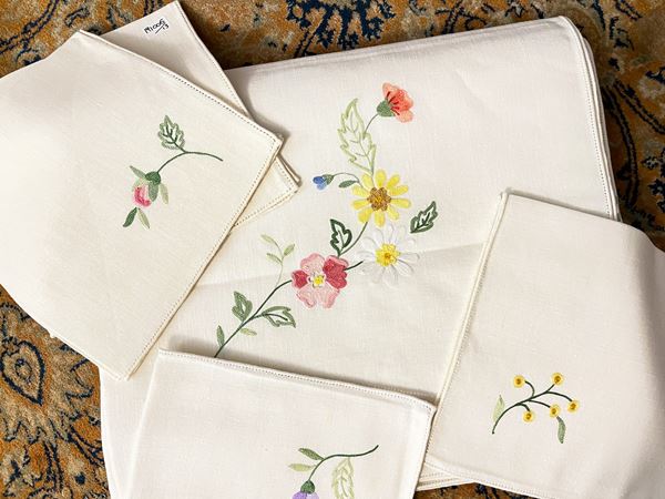 White linen embroidered tablecloth