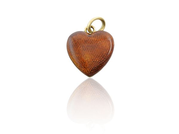 A 18K yellow gold heart pendant with brown enamel  (60s)  - Auction Jewels and Watches - Maison Bibelot - Casa d'Aste Firenze - Milano
