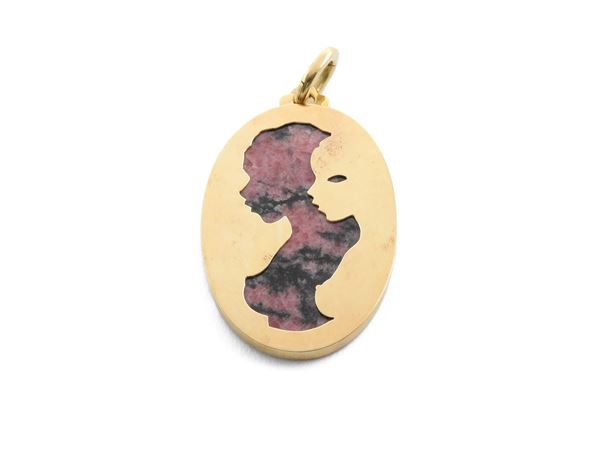 Carlo Illario, pendente in oro giallo 18Kt con rodonite