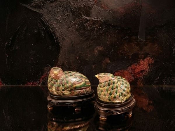 Coppia di scatole in porcellana policroma, Famiglia Verde