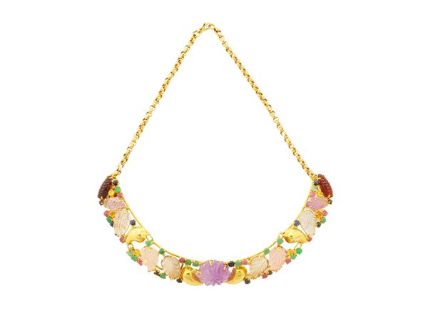 Necklace in 18Kt gold and multicolor quartz