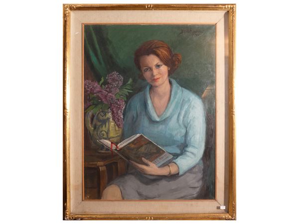 Giulio Ghelarducci : Ritratto femminile 1965  - Asta Toscana d'autore - Maison Bibelot - Casa d'Aste Firenze - Milano