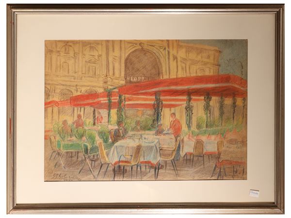 Giulio Ghelarducci : Giubbe Rosse in Piazza della Repubblica in Florence 1966  - Auction Tuscan Masters - Maison Bibelot - Casa d'Aste Firenze - Milano