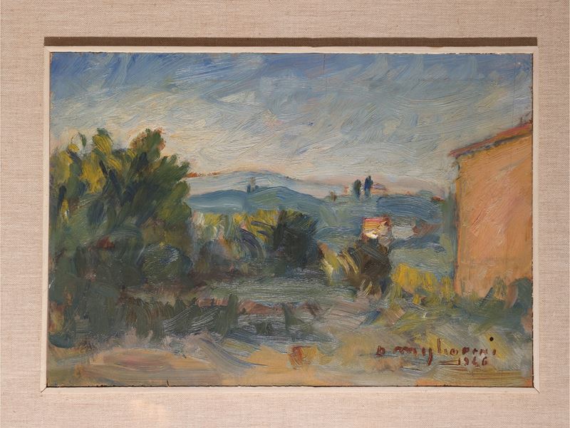 Dino Migliorini - Paesaggio toscano (1946), olio su tavoletta