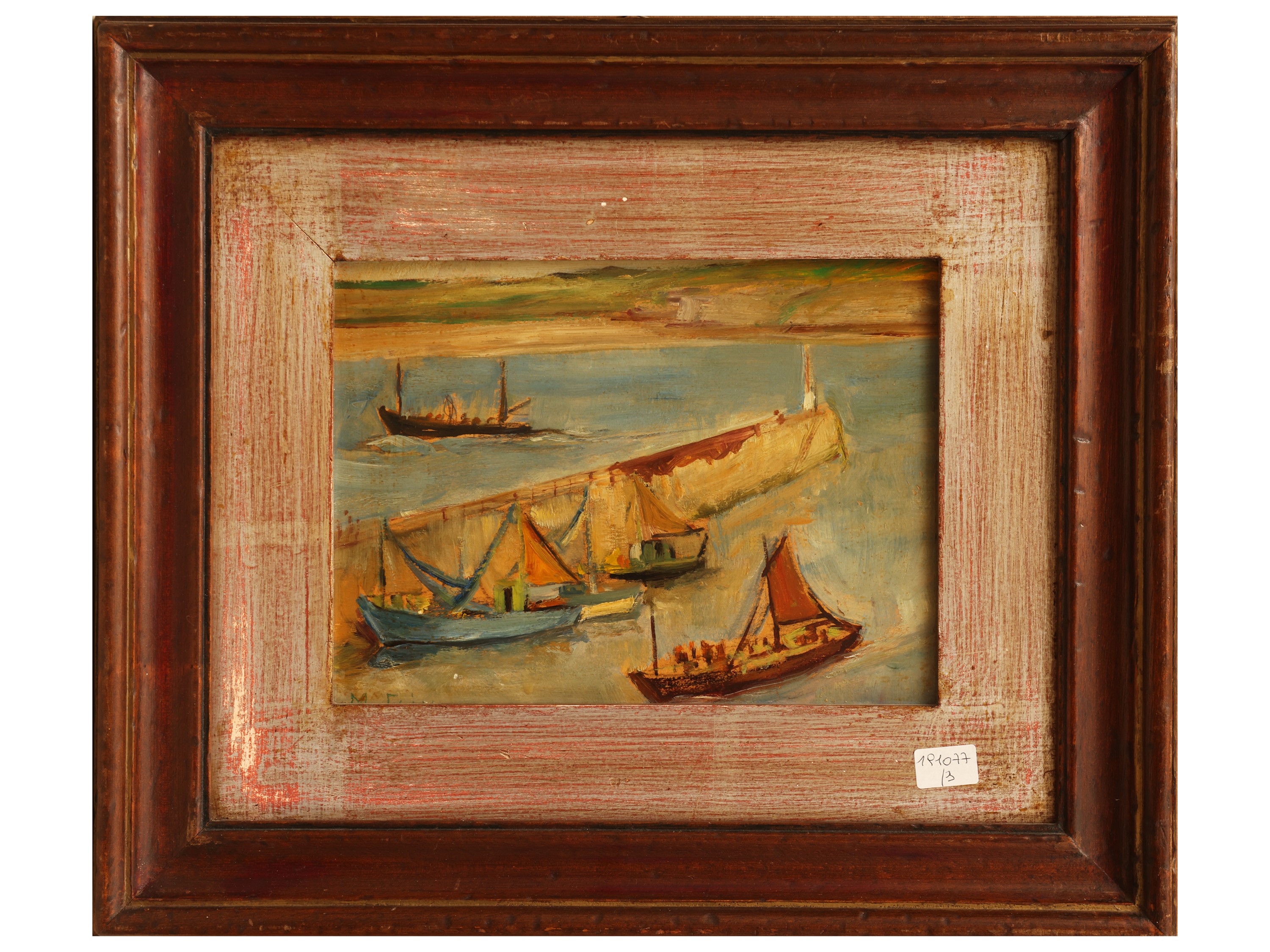 Scuola Nordeuropea - Vedute di canali con barche e paesaggio marino (trittico di dipinti)