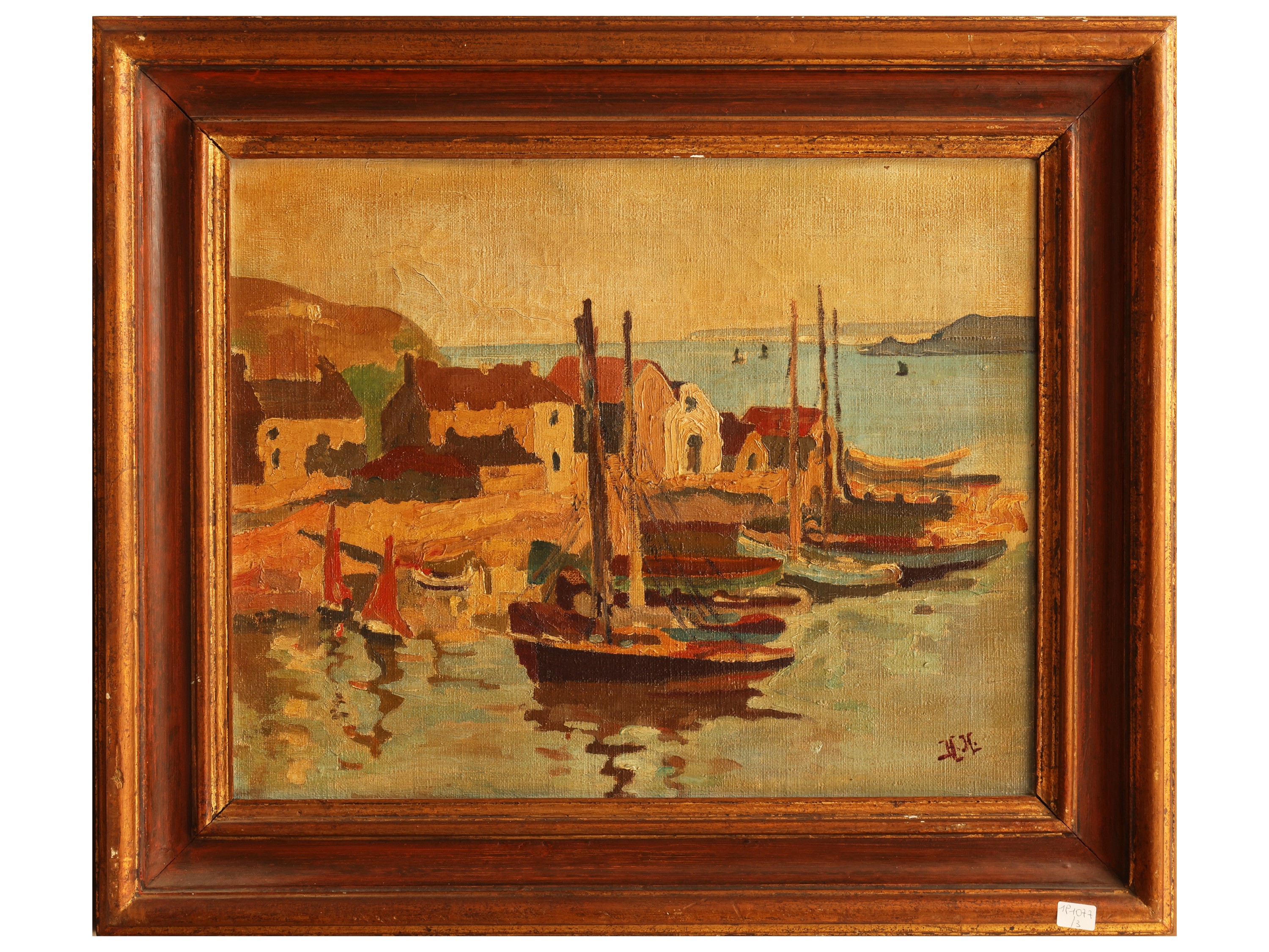 Scuola Nordeuropea - Vedute di canali con barche e paesaggio marino (trittico di dipinti)