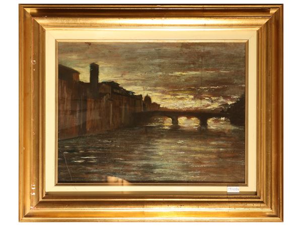 Scuola toscana dell'inizio del XX secolo - Veduta di Ponte Vecchio, opera attribuibile a Luigi Michelacci