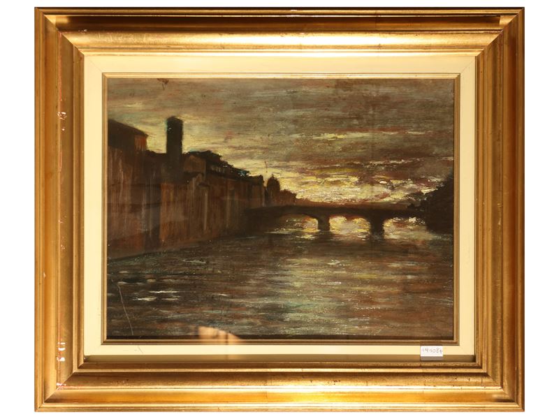 Scuola Toscana Dell'inizio del XX Secolo - Luigi Michelacci (attrib.), Veduta di Ponte Vecchio