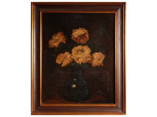 Scuola Olandese : Vase of roses  (beginning of the 20th century)  - Auction Déballage. Deals at Auction - Maison Bibelot - Casa d'Aste Firenze - Milano
