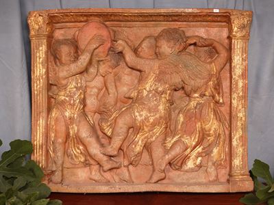 Pannello per cantoria in terracotta, altorilievo con putti danzanti (copia di Donatello)
