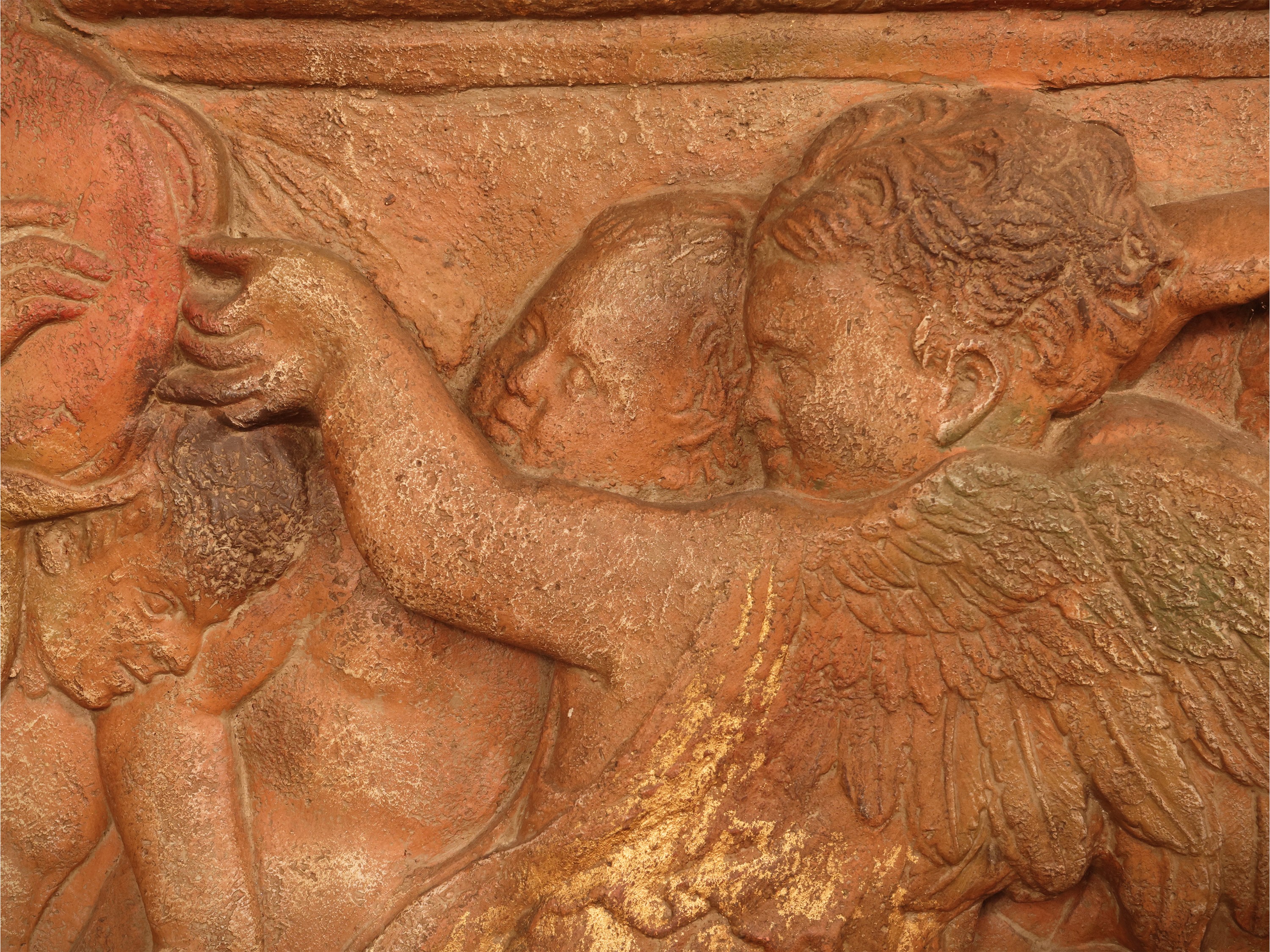 Pannello per cantoria in terracotta, altorilievo con putti danzanti (copia di Donatello)