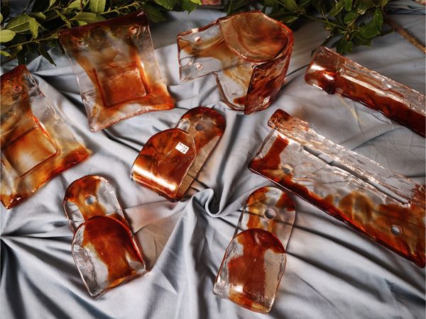 Orange and colorless glass bathroom set