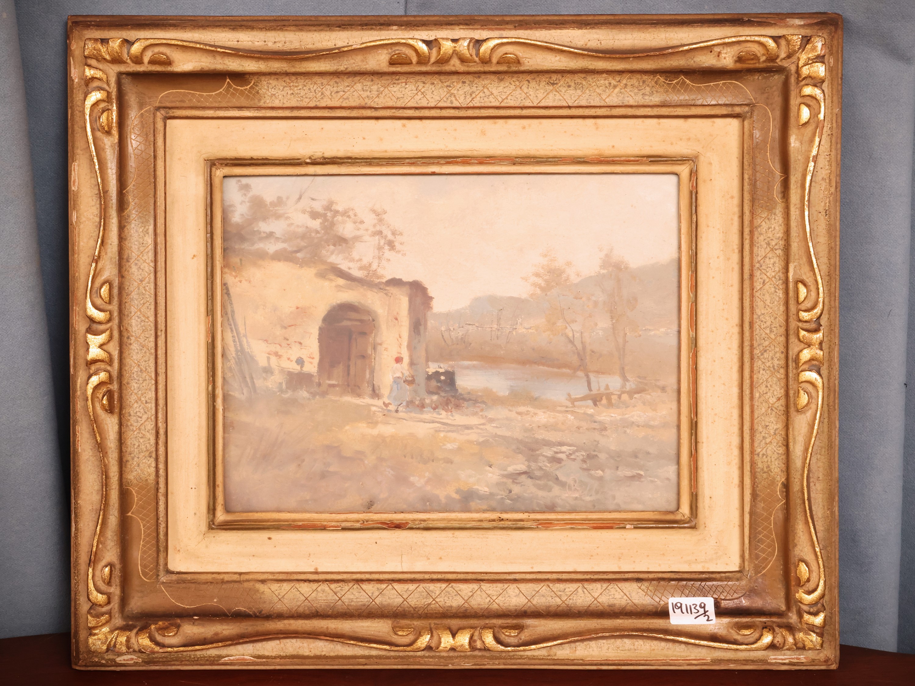 Pellegrini, Scorcio di strada e paesaggio campestre, olio su cartone