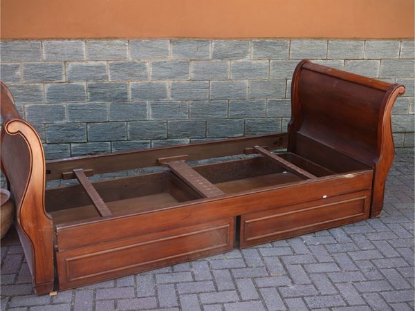 Single walnut sleigh bed