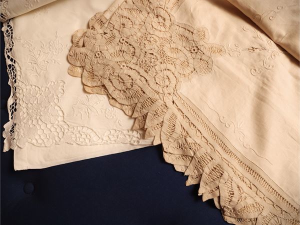 Two linen and linen blend tablecloths