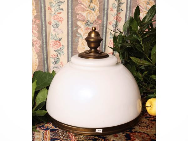 Large ceiling light in burnished metal and milky glass