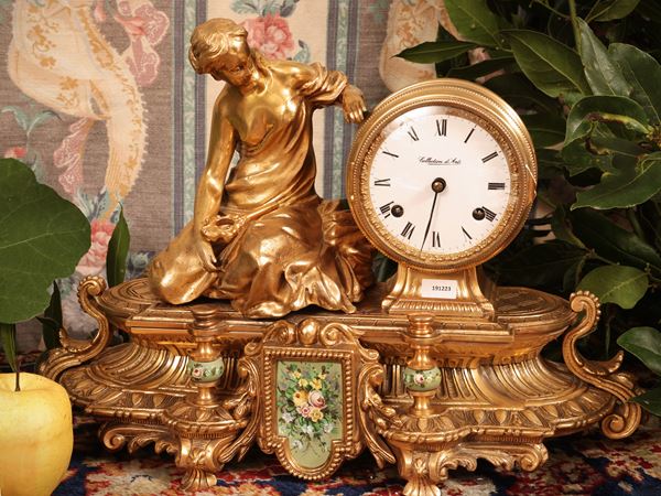 Golden metal table clock