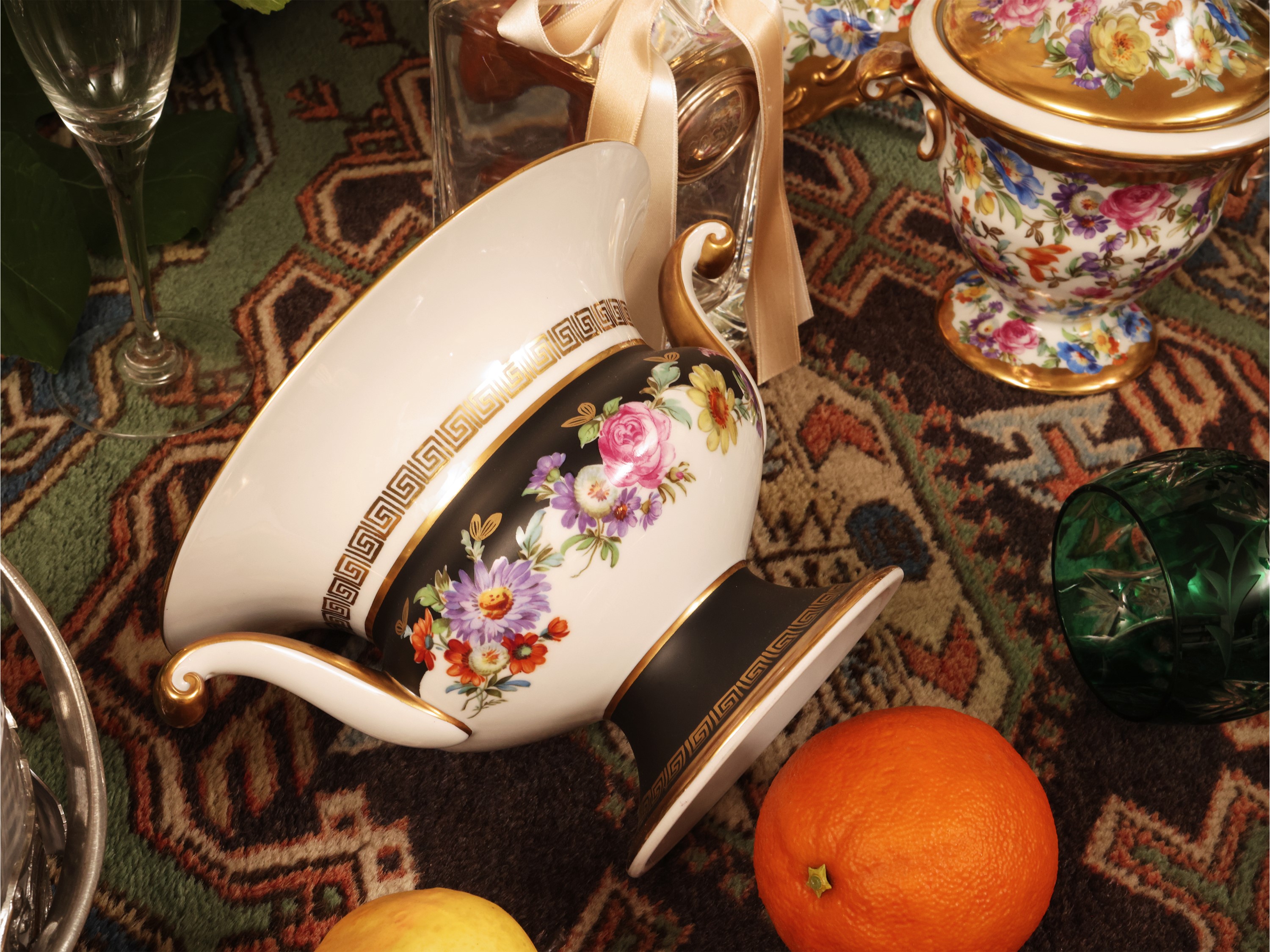 Set da aperitivo con flûte e portabottiglie in peltro