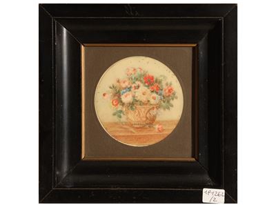 XX secolo, Vasi di fiori (coppia di miniature dipinte in cornice)