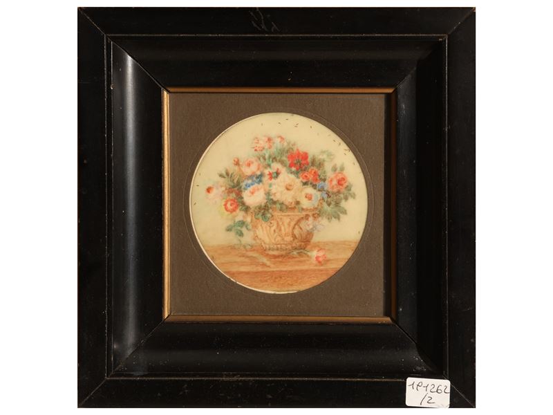 XX secolo, Vasi di fiori (coppia di miniature dipinte in cornice)