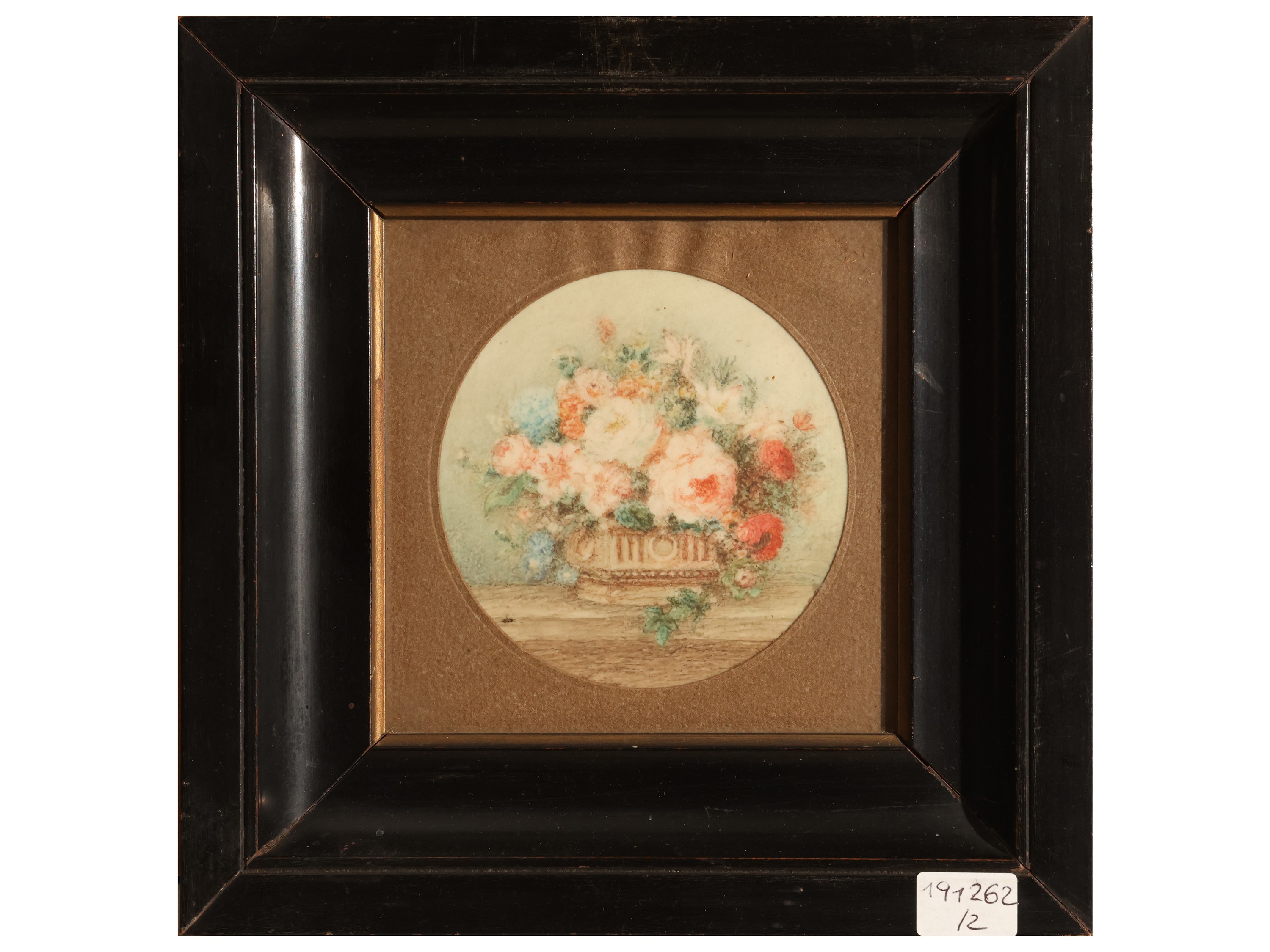 XX secolo, Vasi di fiori (coppia di miniature dipinte in cornice)
