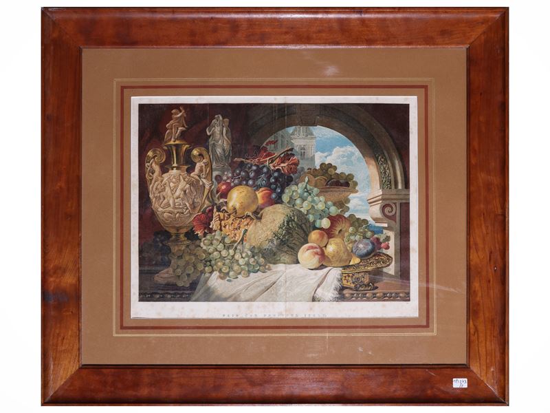 Eduard Müller, Fiori e natura morta con frutta (quattro litografie con acquerellatura, seconda me...