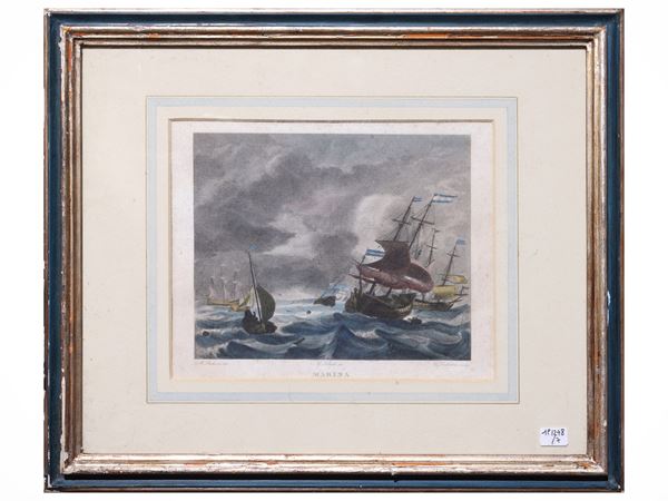 Lot of decorative prints depicting boats