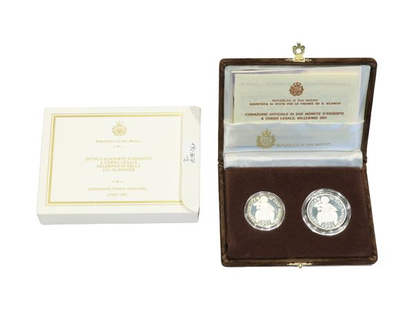 San Marino 1991, Dittico di monete in argento, corso legale, Proof