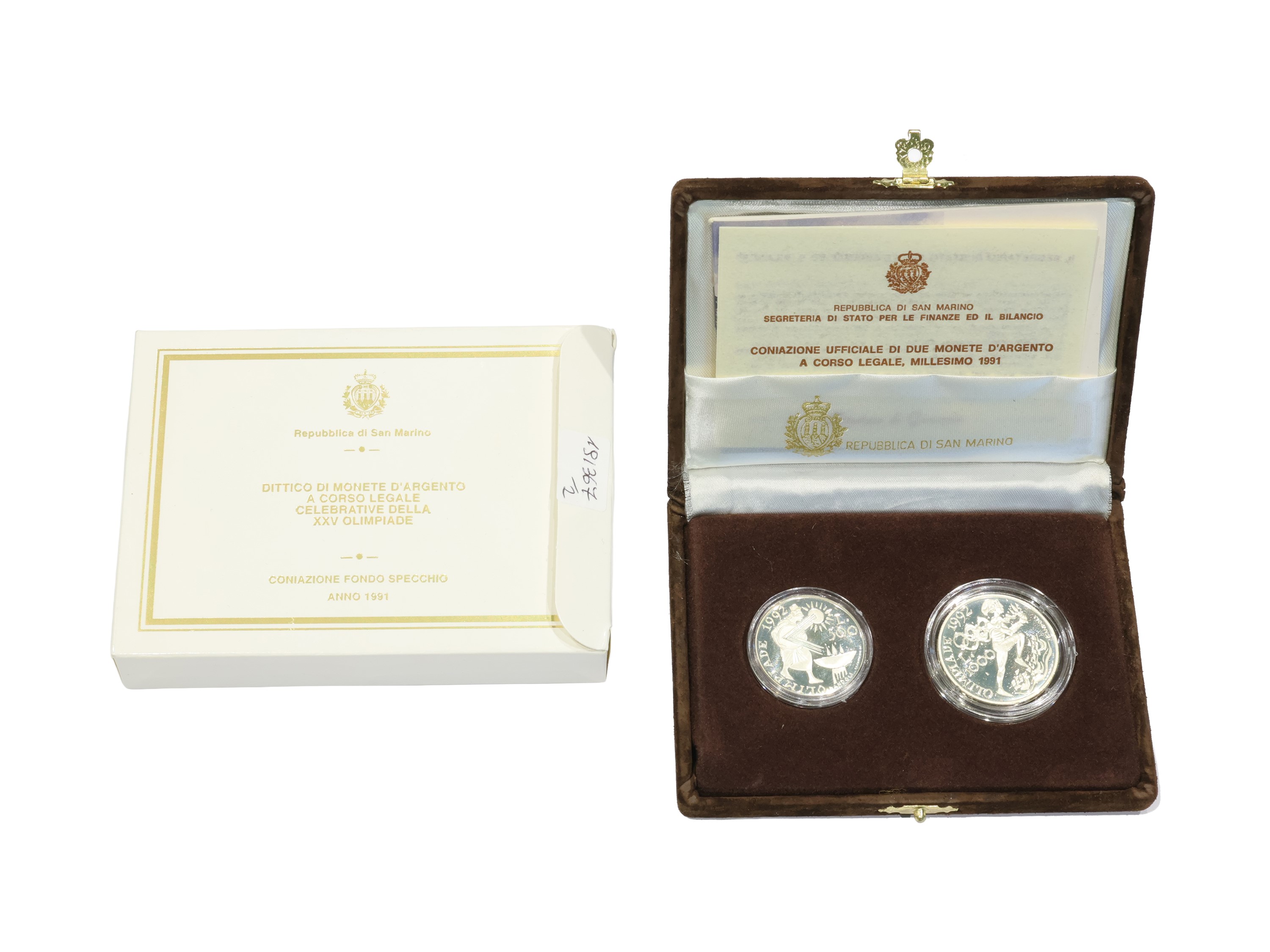 San Marino 1991, Dittico di Monete in Argento, Corso Legale, Proof