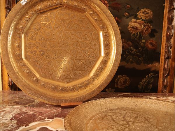 Two large brass plates